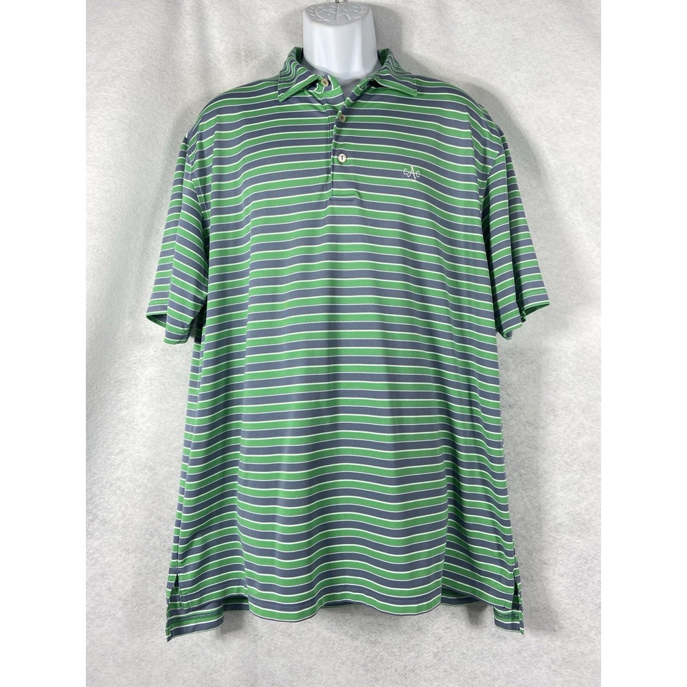 Peter Millar Polo Shirt Mens XL Green Gray Summer Comfort Striped Short Sleeve